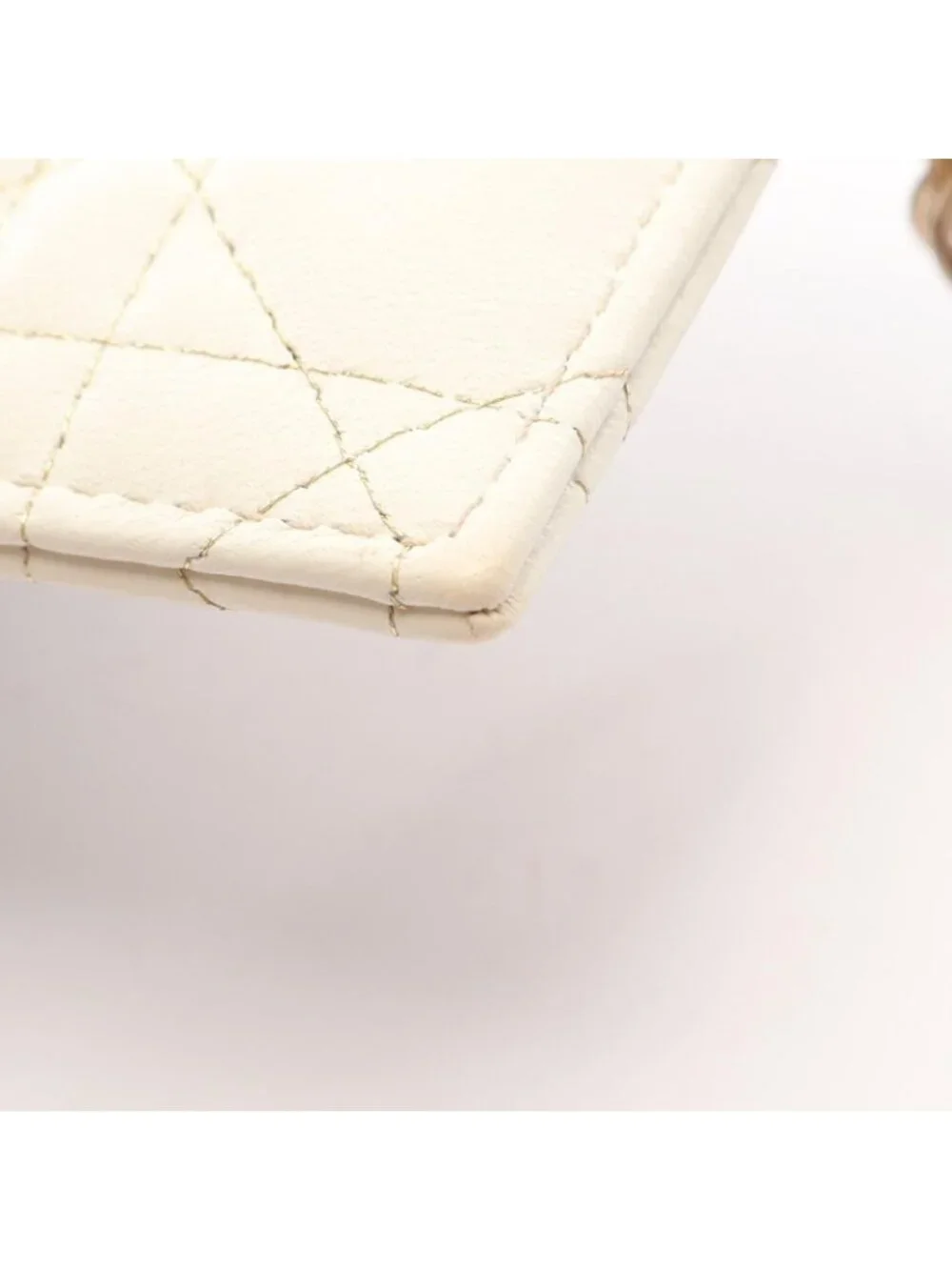 Dior Card Case Lady Dior Cannage Ivory Champagne Gold Leather Holder